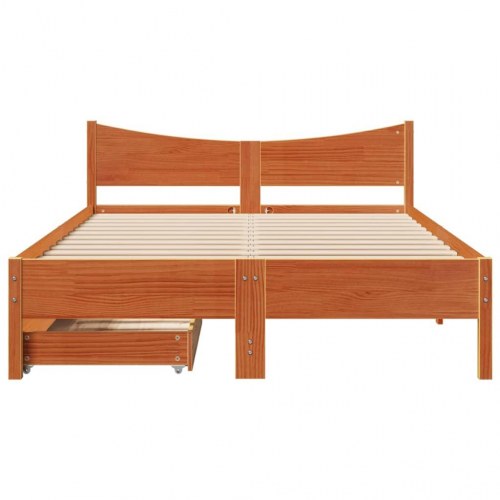Sengeramme med skuffer 140×190 cm - massivt fyrretræ, gyldenbrun