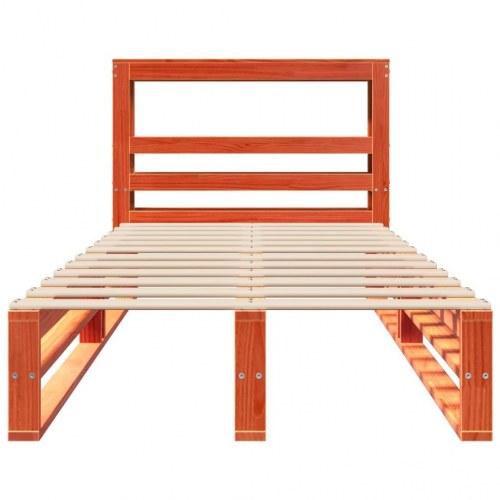 Sengeramme med sengegavl 100 x 200 cm i massivt fyrretræ - gyldenbrun