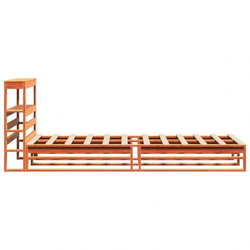 Sengeramme med sengegavl 100 x 200 cm i massivt fyrretræ - gyldenbrun