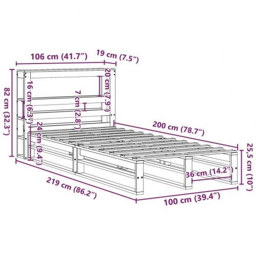 Sengeramme med sengegavl 100 x 200 cm i massivt fyrretræ - gyldenbrun