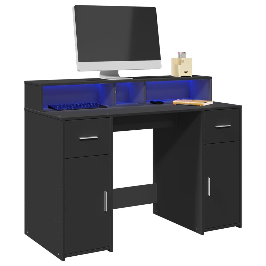 Skrivebord Med Led Lys 120x55x91 Cm Konstrueret Træ Sort