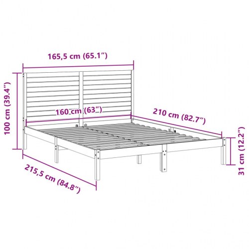 Ekstra lang sengeramme i massivt fyrretræ 160×210 cm - hvid
