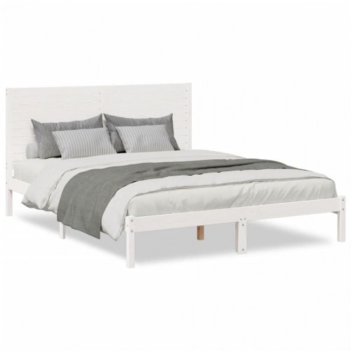 Ekstra lang sengeramme 160×220 cm - hvidt massivt fyrretræ med hovedgærde