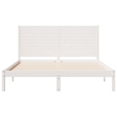 Ekstra lang sengeramme 160×220 cm - hvidt massivt fyrretræ med hovedgærde