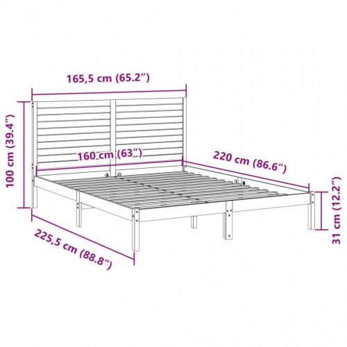 Ekstra lang sengeramme 160×220 cm - hvidt massivt fyrretræ med hovedgærde