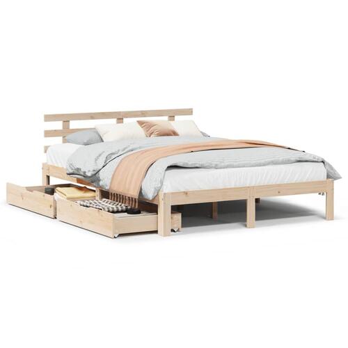 Sengeramme med skuffer 135x190 cm massivt fyrretræ hvid
