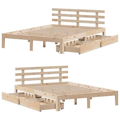 Sengeramme med skuffer 135x190 cm massivt fyrretræ hvid