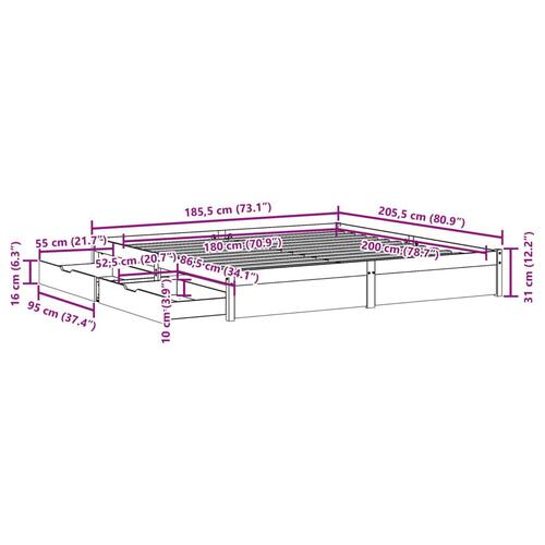 Sengeramme uden madras 180x200 cm massivt fyrretræ hvid