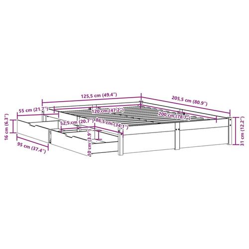 Sengeramme uden madras 120x200 cm massivt fyrretræ