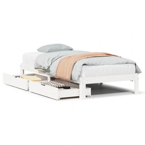 Sengeramme med 2 skuffer 100 x 200 cm massivt fyrretræ - hvid