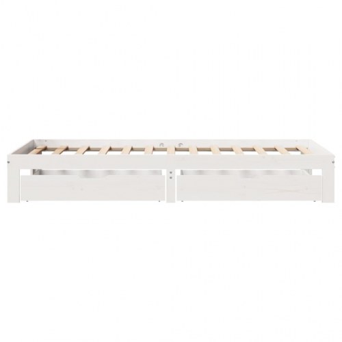 Sengeramme med 2 skuffer 100 x 200 cm massivt fyrretræ - hvid