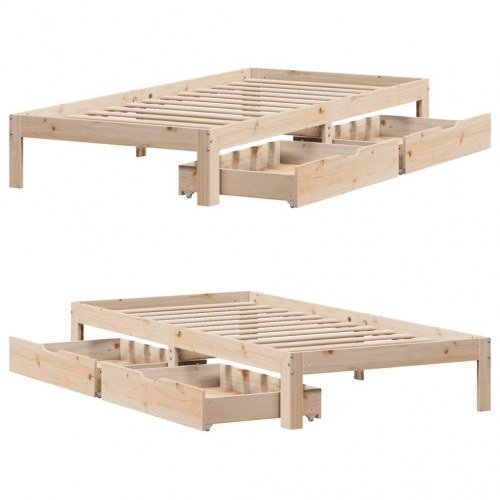 Sengeramme med skuffer 75x190 cm massivt fyrretræ