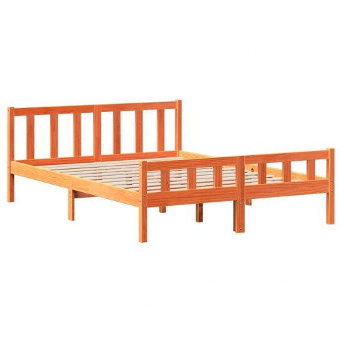 Sengeramme 150 x 200 cm med 2 skuffer - massivt fyrretræ, gyldenbrun