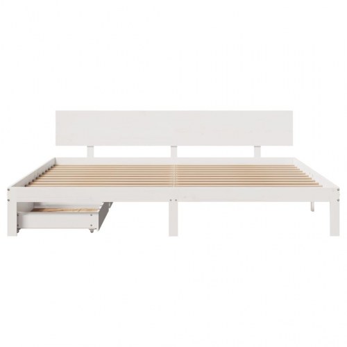 Sengeramme med 2 skuffer 200 x 200 cm massivt fyrretræ - hvid