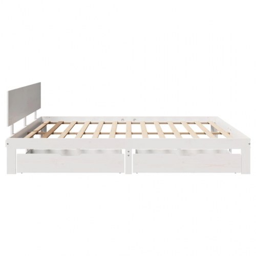 Sengeramme med 2 skuffer 200 x 200 cm massivt fyrretræ - hvid