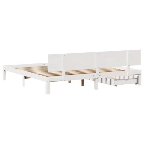 Sengeramme med 2 skuffer 200 x 200 cm massivt fyrretræ - hvid