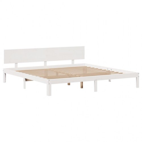 Sengeramme med 2 skuffer 200 x 200 cm massivt fyrretræ - hvid