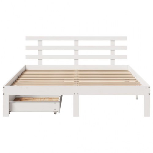 Sengeramme med skuffer 140x190 cm - massivt fyrretræ, hvid