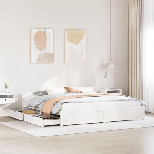 Sengeramme 180 x 200 cm med 2 skuffer - hvid