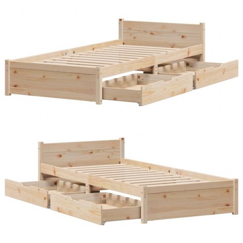 Sengeramme med skuffer 90x190 cm - massivt fyrretræ, lamelbund