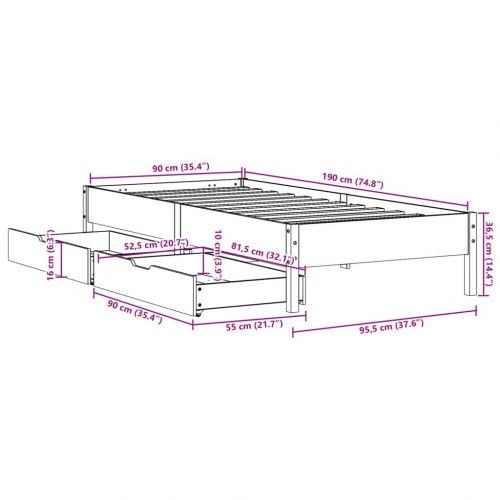 Sengeramme uden madras 90x190 cm massivt fyrretræ