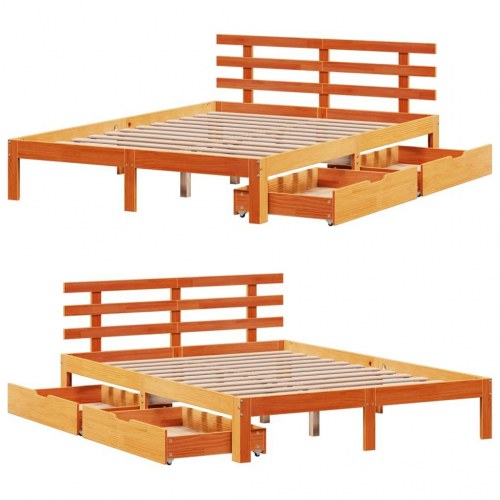 Sengeramme med skuffer 120x190 cm massivt fyrretræ gyldenbrun