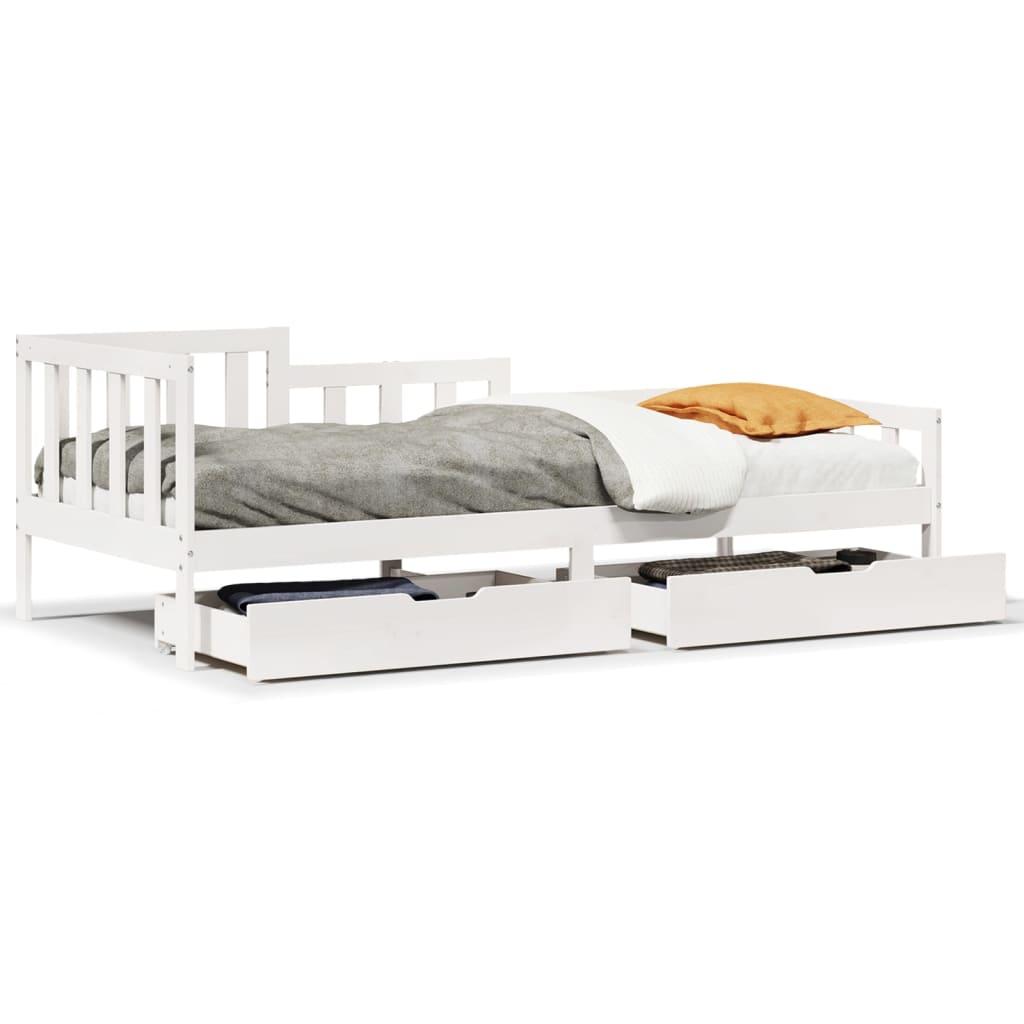 Daybed med skuffer 90x200 cm massivt fyrretræ hvid billede