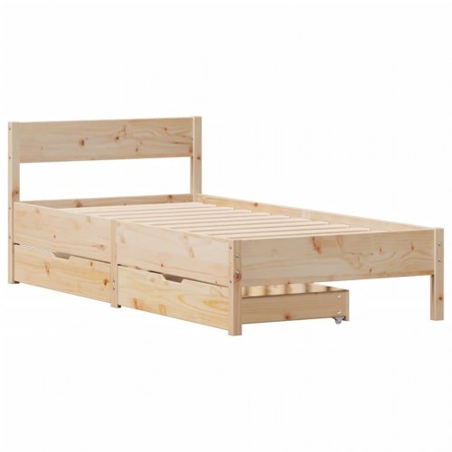 Sengeramme 75x190 cm i massivt fyrretræ med 2 skuffer