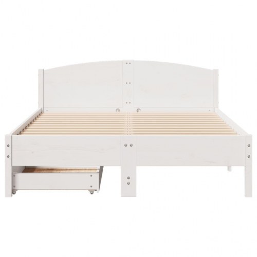Sengeramme med 2 skuffer 140 x 200 cm i massivt fyrretræ - hvid