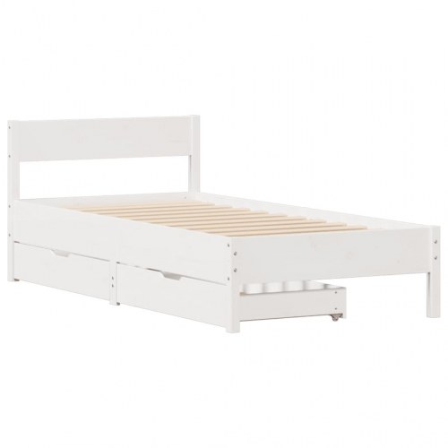 Sengeramme med gavl og 2 skuffer 90 x 190 cm massivt fyrretræ - hvid