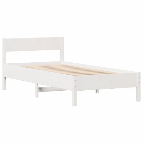 Sengeramme med gavl og 2 skuffer 90 x 190 cm massivt fyrretræ - hvid