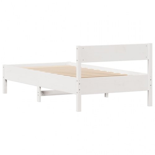 Sengeramme med gavl og 2 skuffer 90 x 190 cm massivt fyrretræ - hvid