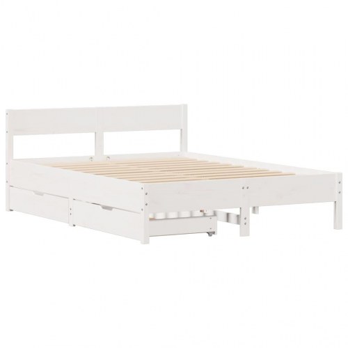Sengeramme med sengegavl og 2 skuffer uden madras 135 x 190 cm - hvid