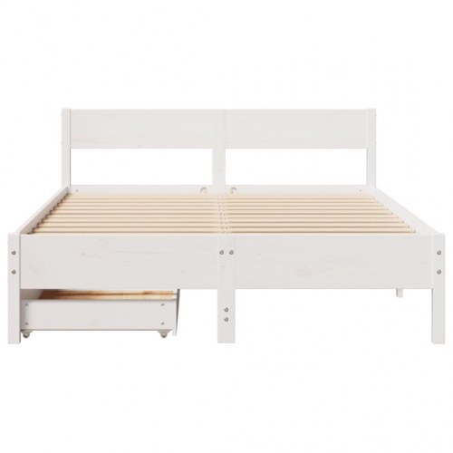 Sengeramme med sengegavl og 2 skuffer uden madras 135 x 190 cm - hvid