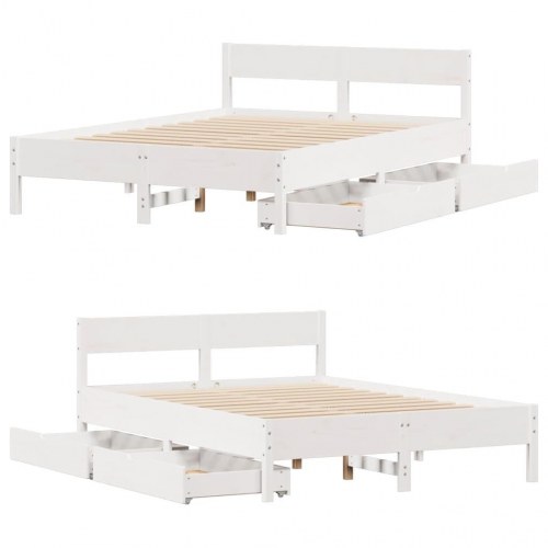 Sengeramme med sengegavl og 2 skuffer uden madras 135 x 190 cm - hvid