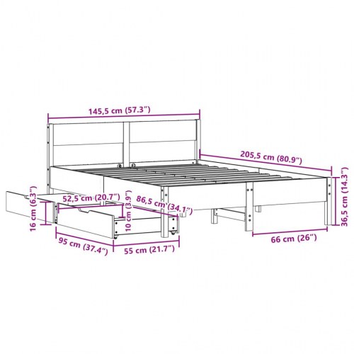 Sengeramme 140 x 200 cm med 2 skuffer - hvid