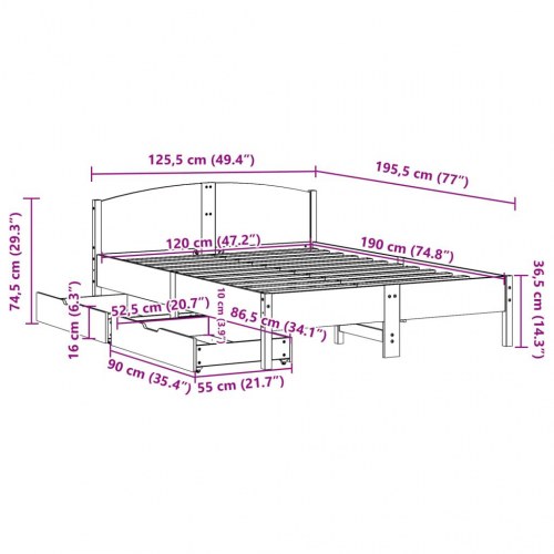 Sengeramme 120 x 190 cm med sengegavl og 2 skuffer - hvid