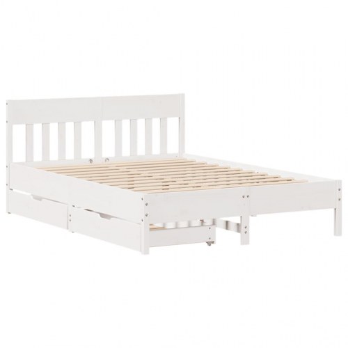 Sengeramme med skuffer 135 x 190 cm massivt fyrretræ - hvid