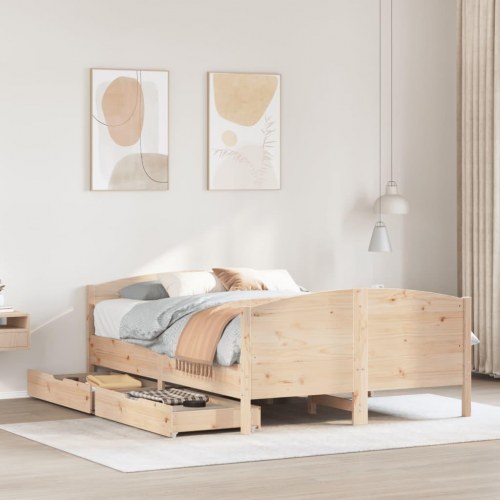 Sengeramme 120x190 cm i massivt fyrretræ med 2 skuffer