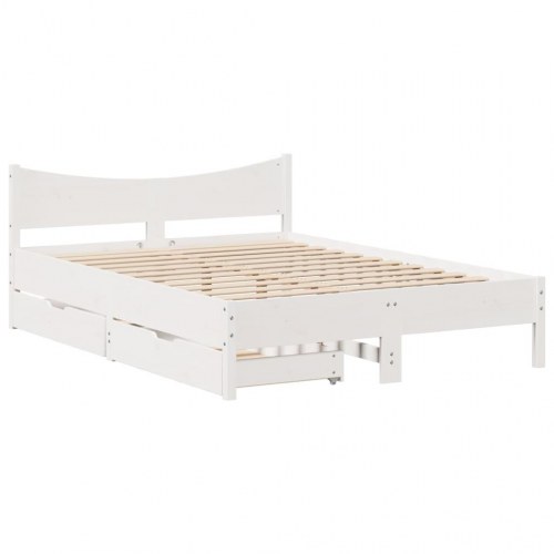 Sengeramme med 2 skuffer 120 x 190 cm i massivt fyrretræ - hvid