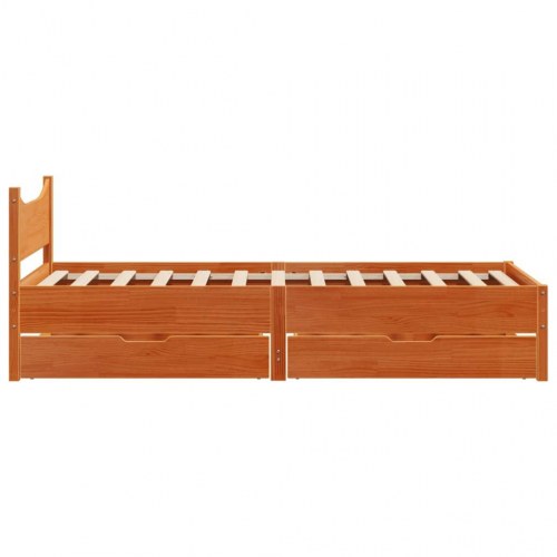 Sengeramme med 2 skuffer 100 x 200 cm massivt fyrretræ - gyldenbrun