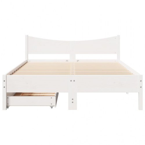 Sengeramme med 2 skuffer 140 x 190 cm i massivt fyrretræ - hvid