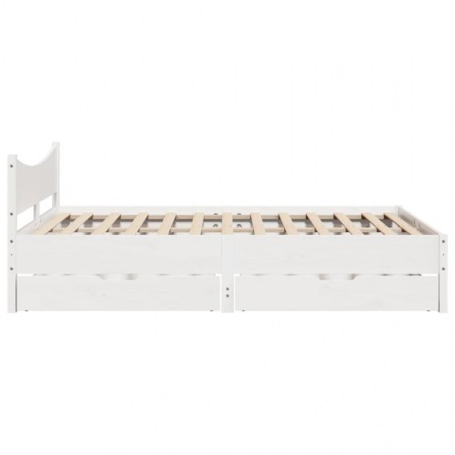 Sengeramme med 2 skuffer 140 x 190 cm i massivt fyrretræ - hvid