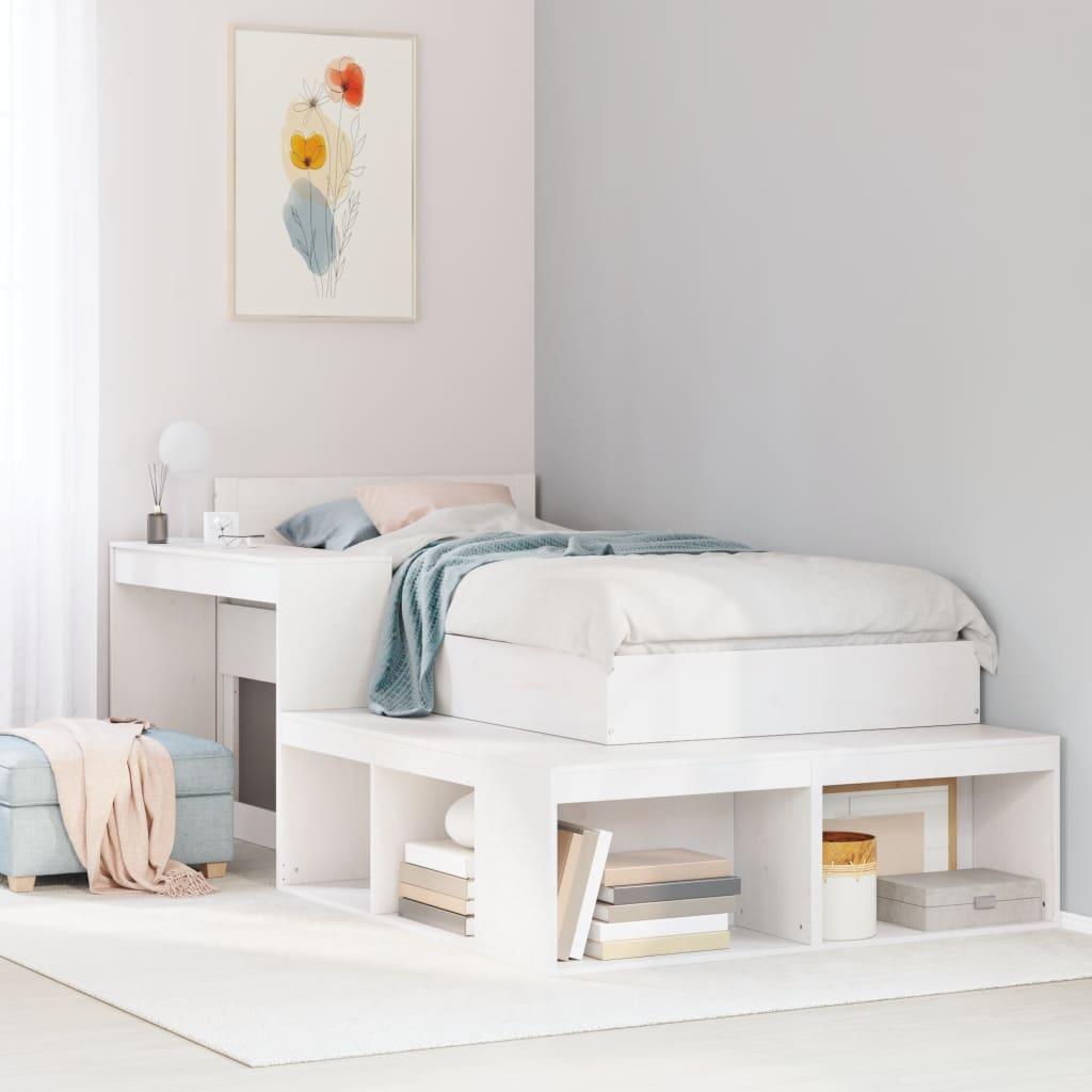 Sengebord Med Skrivebord 232x122x75 Cm Massivt Fyrretræ Hvid
