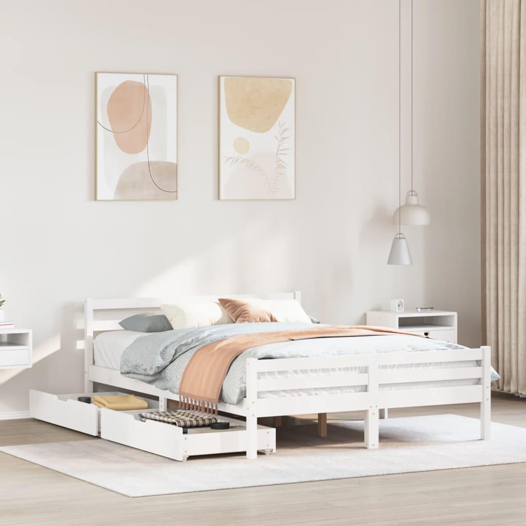 Sengeramme Uden Madras Massivt Fyrretræ - Hvid / 150 x 200 cm