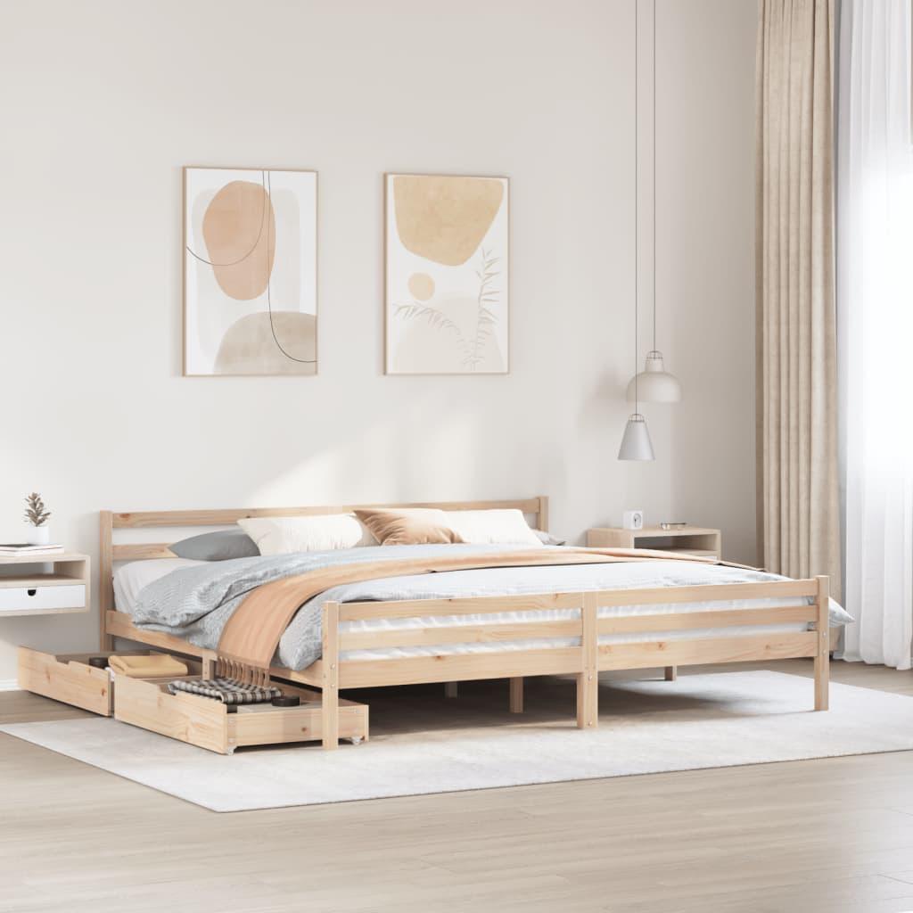 Sengeramme 200x200 cm i massivt fyrretræ med 2 skuffer