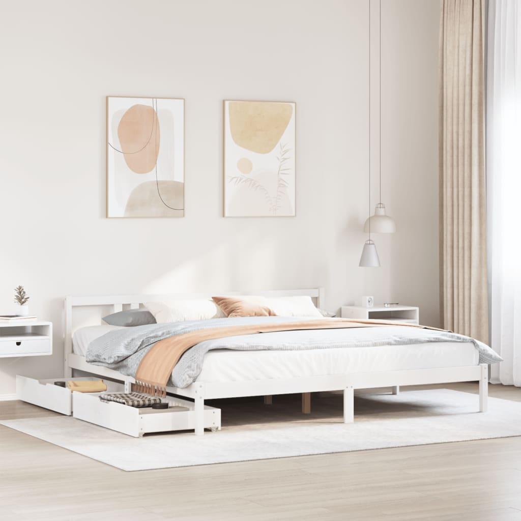 Sengeramme Uden Madras Massivt Fyrretræ - Hvid / 200 x 200 cm