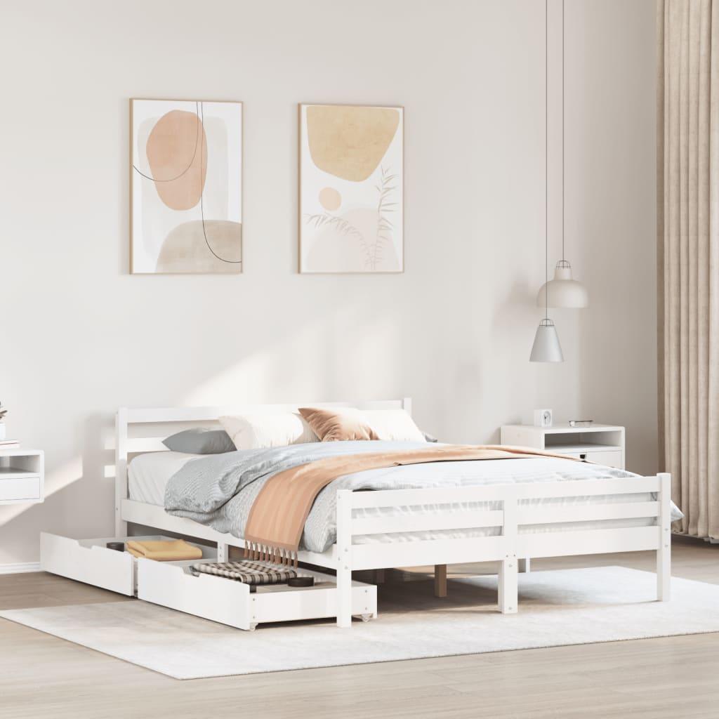 Sengeramme Uden Madras Massivt Fyrretræ - Hvid / 140 x 200 cm