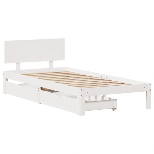 Sengeramme med 2 skuffer 100 x 200 cm i massivt fyrretræ - hvid