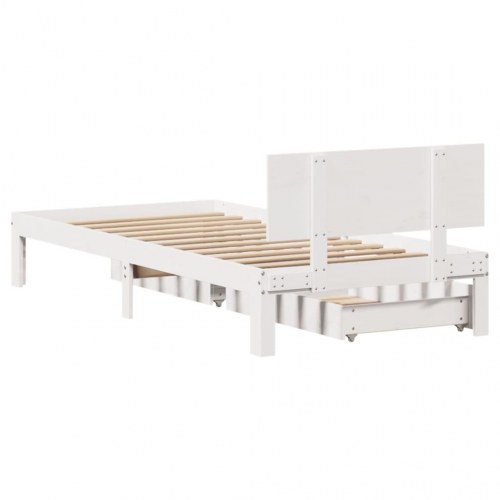 Sengeramme med 2 skuffer 100 x 200 cm i massivt fyrretræ - hvid
